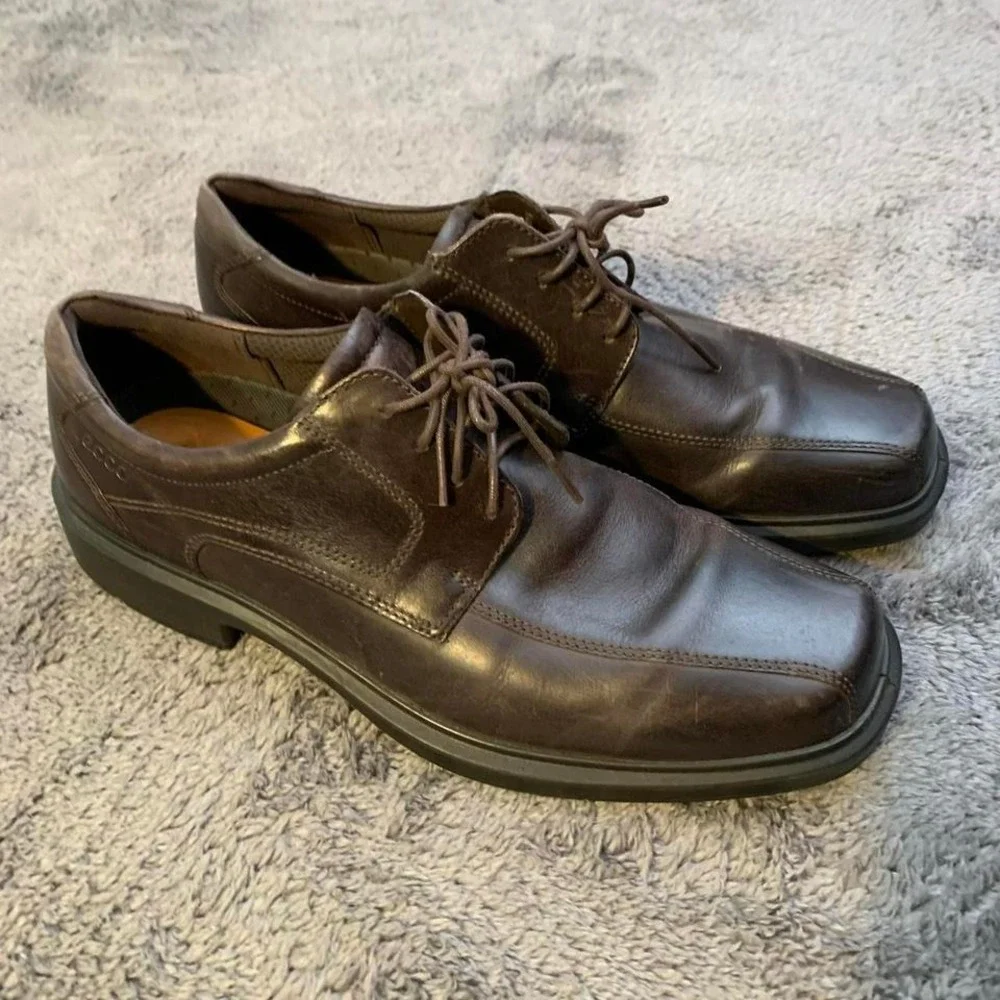 Ecco Square toe Brown Leather Lace Up Oxford‎ dress shoes